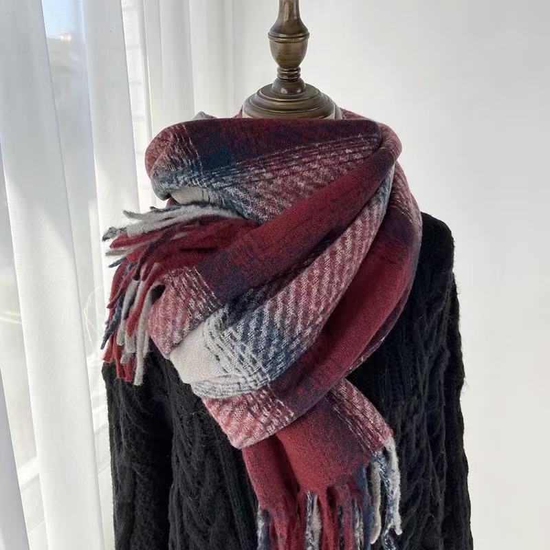 Checked Winter Scarf for Women, Soft Polyester Neck Wrap