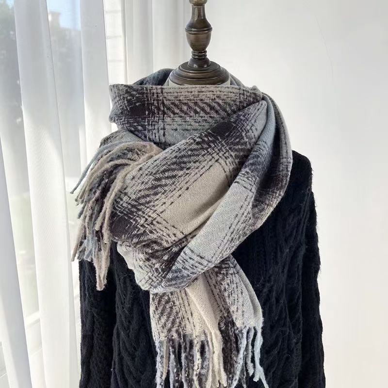 Checked Winter Scarf for Women, Soft Polyester Neck Wrap