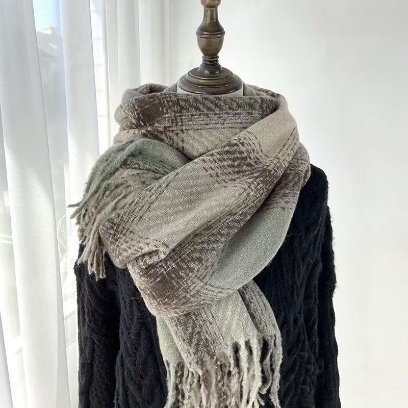 Checked Winter Scarf for Women, Soft Polyester Neck Wrap