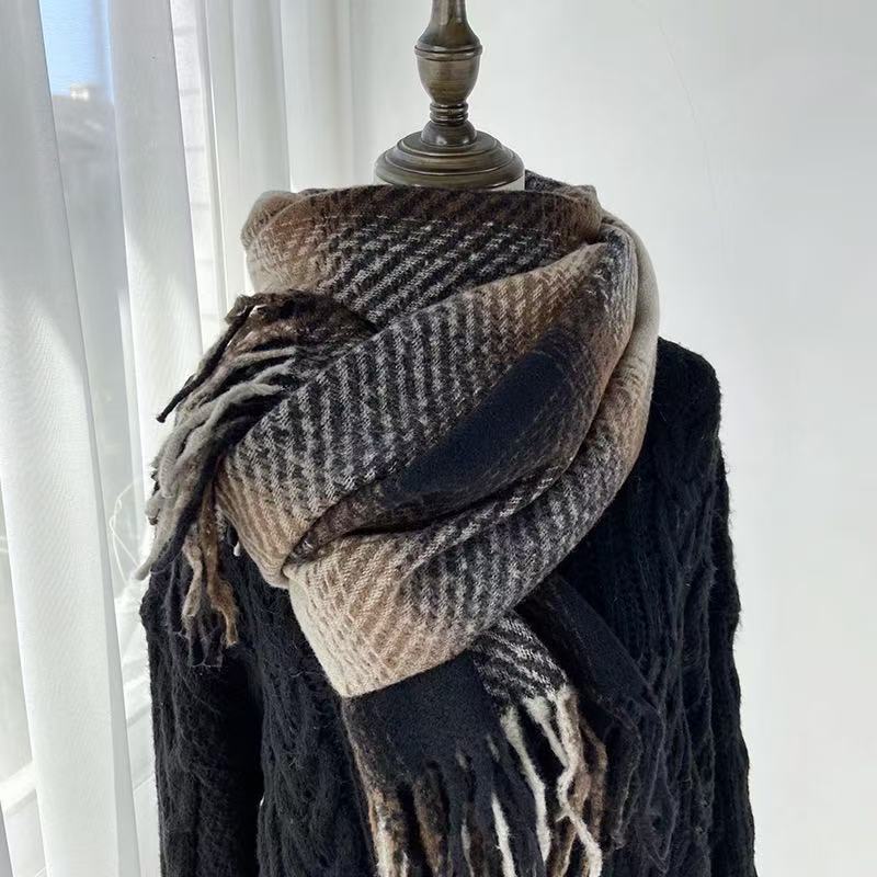 Checked Winter Scarf for Women, Soft Polyester Neck Wrap