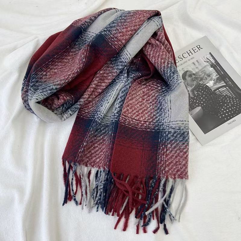 Checked Winter Scarf for Women, Soft Polyester Neck Wrap