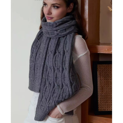 Classic Cable Knit Scarf for Women, Solid Color Winter Wrap